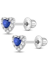 good-looking 5mm blue cubic zirconia heart baby birthstone earrings